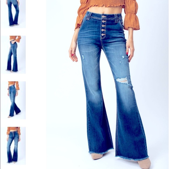 NWT: KanCan Dark Wash Button Top Flares - Picture 2 of 5